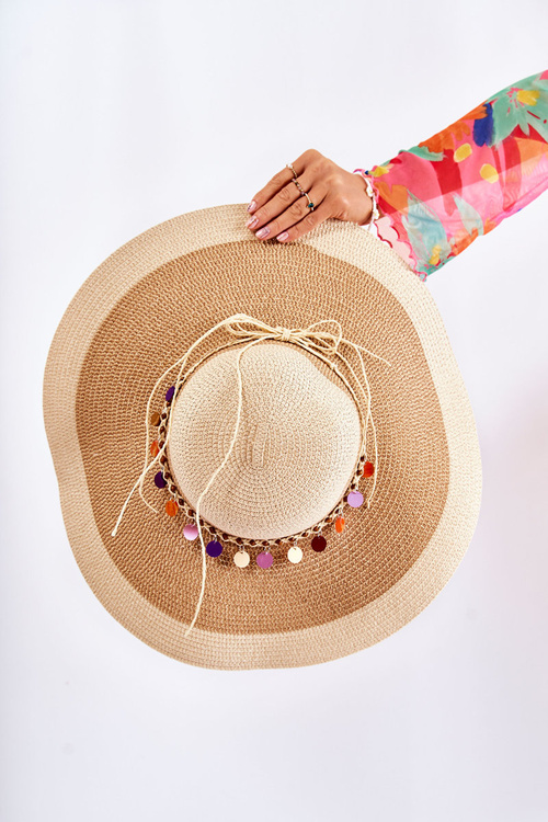 Straw Hat With Decorative Strip Beige Lanetta