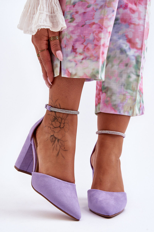 Suede Pumps with Rhinestones Violet Diamond