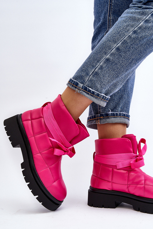 Women's Boots with Quilting and Lacing Pink Bizzanti