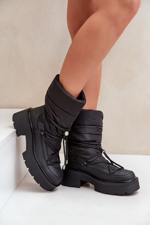 Women's Snow Boots On Platform And Flat Heel Black Seandriel