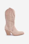 Perforated Cowboy Boots On A Heel Light Beige Salive