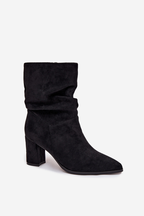 Women's Ankle Boots with Ruching Heeled Warm Black Amelise