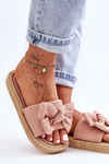 Women's Suede Slippers With Bow Pink Fency