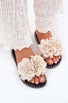 Women's Slippers With Fabric Flowers Beige Elachase