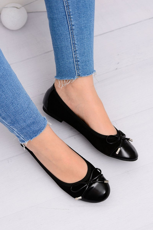 Mobi Black Suede Ballerinas With Bowtie