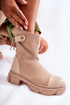 Fashionable Women's Suede Boots With Zipper Beige Kandell