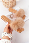 Leather Slippers With Eco Fur Beige Love You So