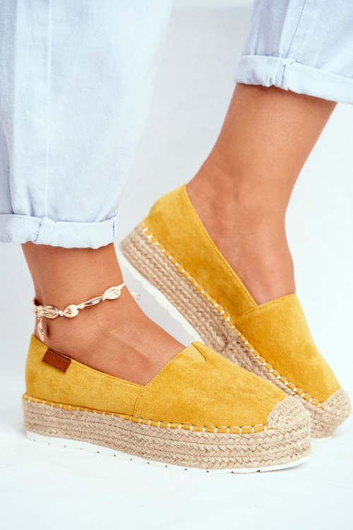 Espadryle Damskie Na Platformie Lniane Żółte La Playa