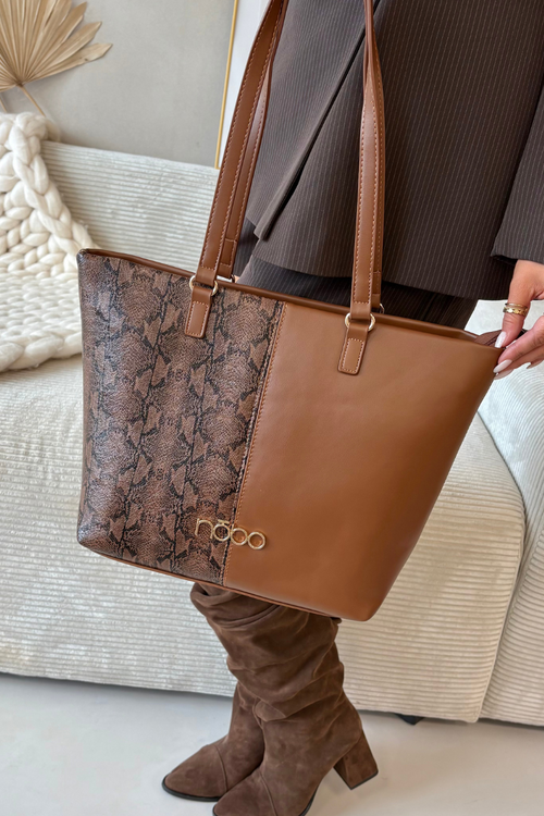 Torebka Zwierzęcy Wzór Shopperka Brązowa NOBO BAG5740-M17