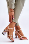 Lacquered Sandals On A Decorative Heel D&A CR-232 Beige