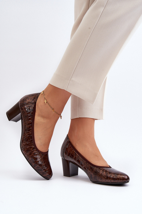 Brown Embossed Patent Leather Pumps Cynania