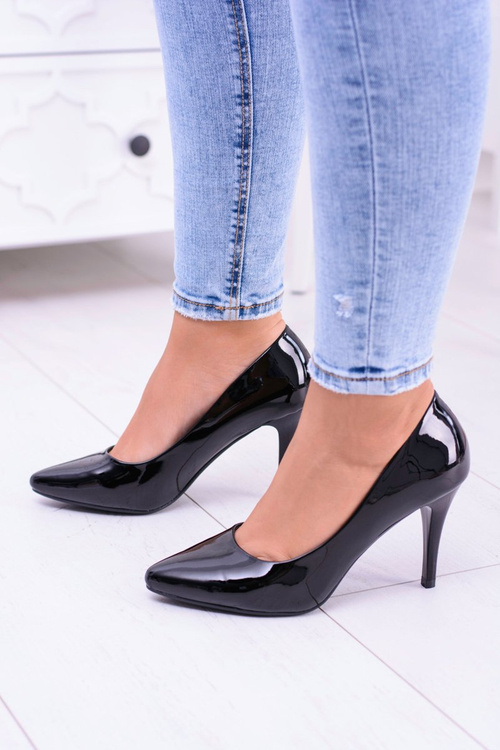 Sergio Leone Lacquered Black Greca Stiletto pumps