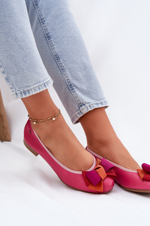 Leather Ballet Flats With Bow Maciejka P6801-15 Fuchsia