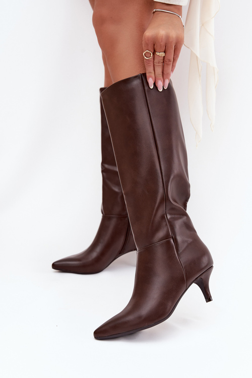 Women's Low Heel Boots with Insulation Made of Eco Leather Chocolate Marcellia