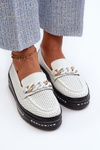 Women's Leather Platform Loafers with Chain S.Barski LR618 White