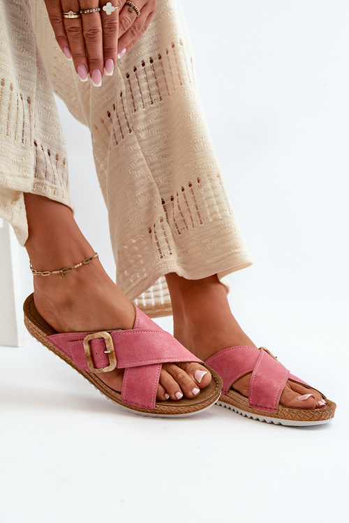 Klapki Wygodne Damskie Z Klamrą Różowe Inblu VO000012