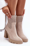 Women's Suede Aperture Ankle Boots On Heel Light Beige Lewski 3386