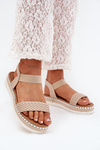 Ladies Sandals With Braiding On Decorated Platform Beige Velara
