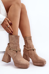 Women's Ankle Boots with Chunky Heel and Chain Beige Tiselo