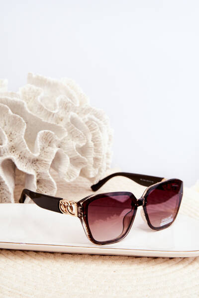 Okulary Przeciwsłoneczne Damskie Ze Złotym Detalem UV400 Brązowe