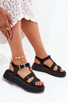 Women Sandals On Platform With Gold Detail Black Fevire