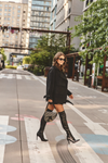Leather Knee-High Boots On Heel Black Zolno