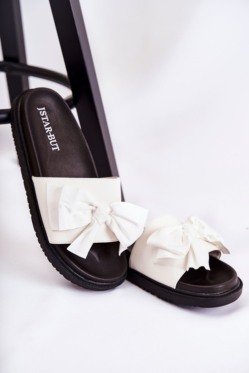 Classic Women's Leather Slippers With A Bow White Dessy