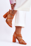 Leather Heel Sandals Orange Florentina