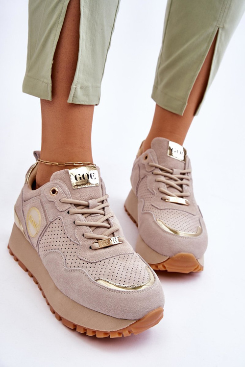 Women's Suede Platform Sports Shoes GOE LL2N4001 Beige