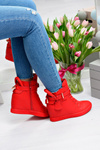 Women's Red Sneakers Gold Padlock Anchor Hudgens