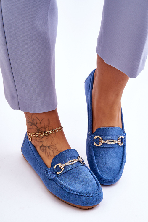 Mokasyny Klasyczne Zamsz Ozdoba Niebieskie Amera