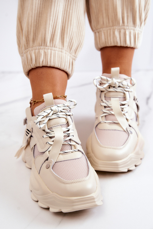 Buty Sportowe Sneakersy Damskie Beżowe GOE JJ2N4082