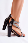 Leather Sandals On High Heel With Cubic Zirconia Lewski Shoes 3239 Black