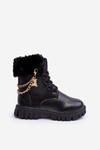Kids' Leather Insulated Boots with Chain Black Cadia
