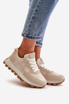 Sneakers Women's Sports Shoes Laced On Platform Beige Mialunae