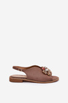 Ladies Sandals On Flat Heel With Decoration S.Barski KV27-001 Dark Beige