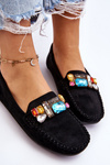 Women's Suede Loafers With Crystals Black Lucille