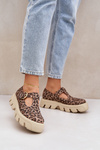 Suede Loafers With Buckle In Leopard Print Zazoo 20183 Brown