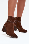 Women's ankle boots made of natural suede with heel lined Sergio Leone BT25384-S Brown