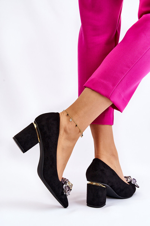 Elegant Suede Pumps With Decoration Black Elianne