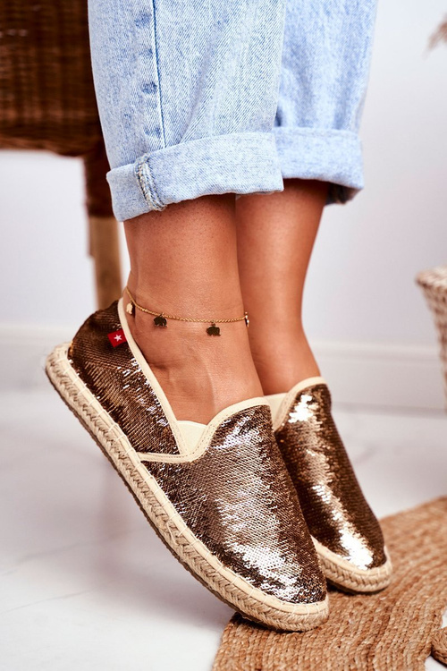 Espadryle Opalizujące Cekiny Big Star Złote DD274A161