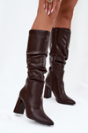 Insulated Women's Boots on Heel with Ruffles Chocolate Dariane