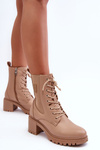 Women's Leather Boots On Heels Beige Esnar