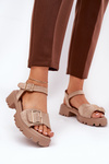Eco Suede Women's Sandals With Buckle Beige Gofielle