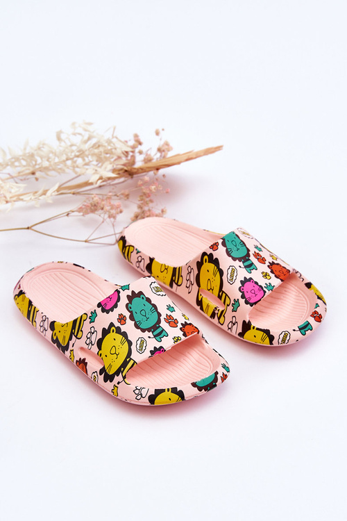 Children's Light Foam Slippers Lion Motif Pink Esther