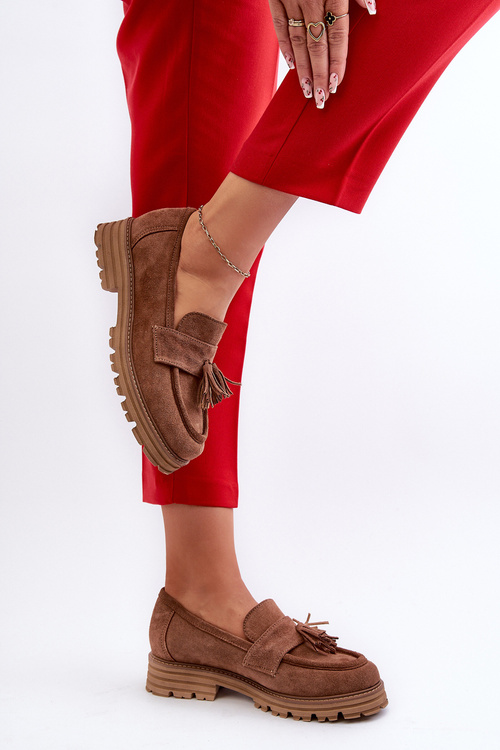 Mokasyny Zamszowe Damskie Frędzle Zazoo 3469 Brązowe