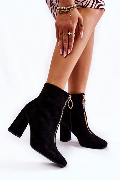 Suede Boots On High Heels With A Decorative Zipper black Lisette