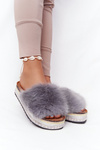 Platform Slippers With Eco Fur Grey Adventure