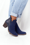 Damskie Skórzane Botki Na Słupku Maciejka Granatowe 04833-17