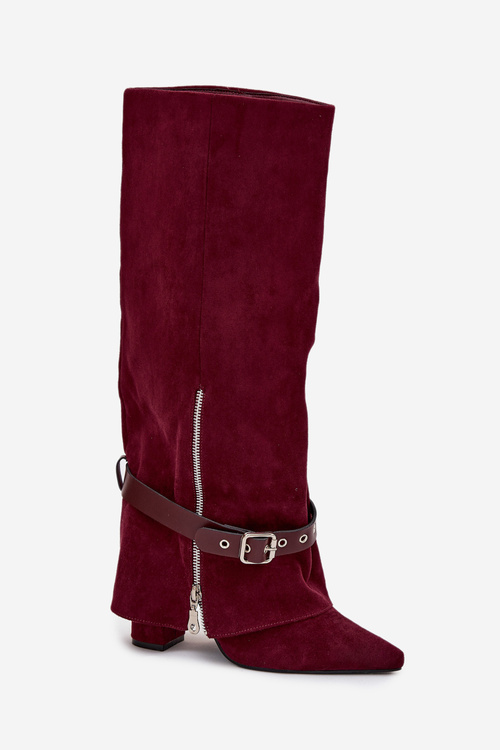 Women's Slip-On Boots with Block Heel and Decorative Strap Bordeaux Jolivine
